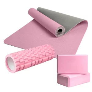 Yoga Set Double-sided Mat and Roll Massager and Blocks 2 pcs Pink
